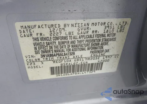 2010 Nissan Sentra 2.0 from USA, damaged, VIN 3N1AB6AP8AL647329
